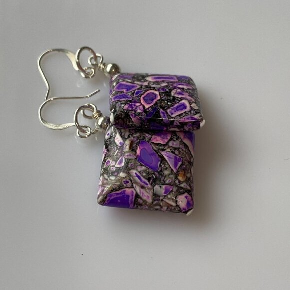 ❤️ Purple Sea Sediment Jasper Square Earrings - Picture 6 of 11